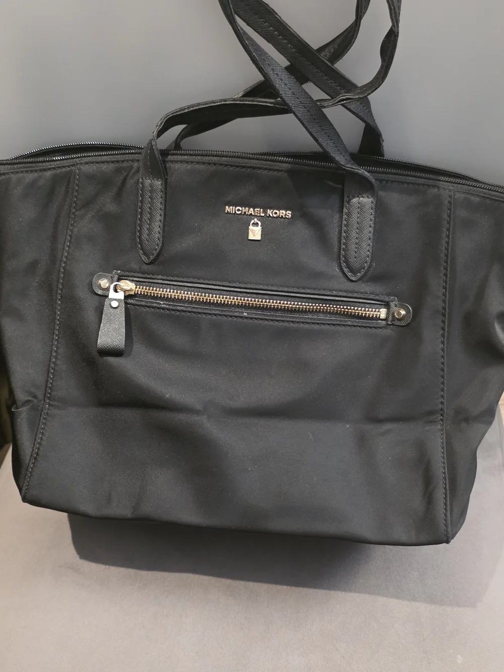 Michael Kors Black Nylon Shoulder Tote with Gold Logo